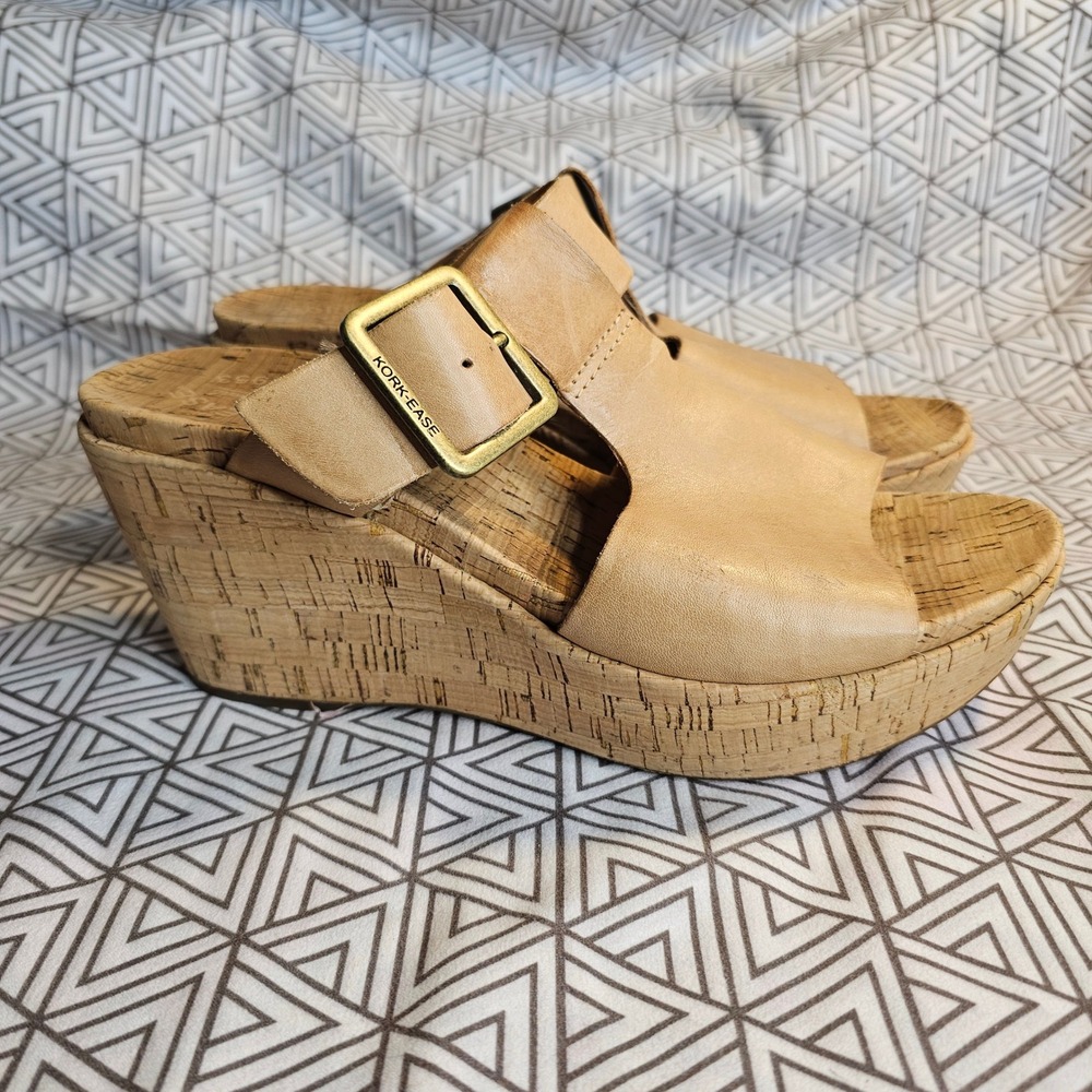 Kork-Ease Tan Leather Wedge Slide Sandals